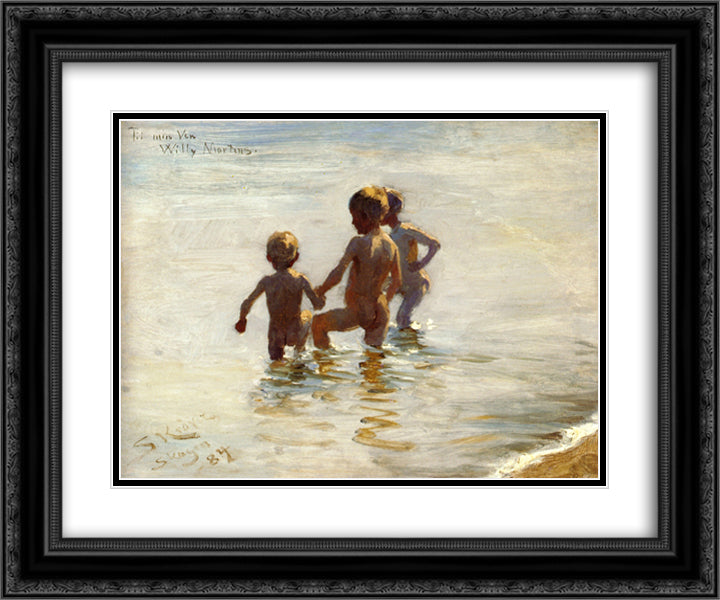 A Summer's Day at Skagen South Beach 24x20 Black Ornate Wood Framed Art Print Poster with Double Matting by Kroyer, Peder Severin