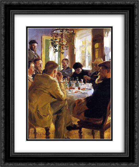 Artists' Luncheon in Skagen 20x24 Black Ornate Wood Framed Art Print Poster with Double Matting by Kroyer, Peder Severin