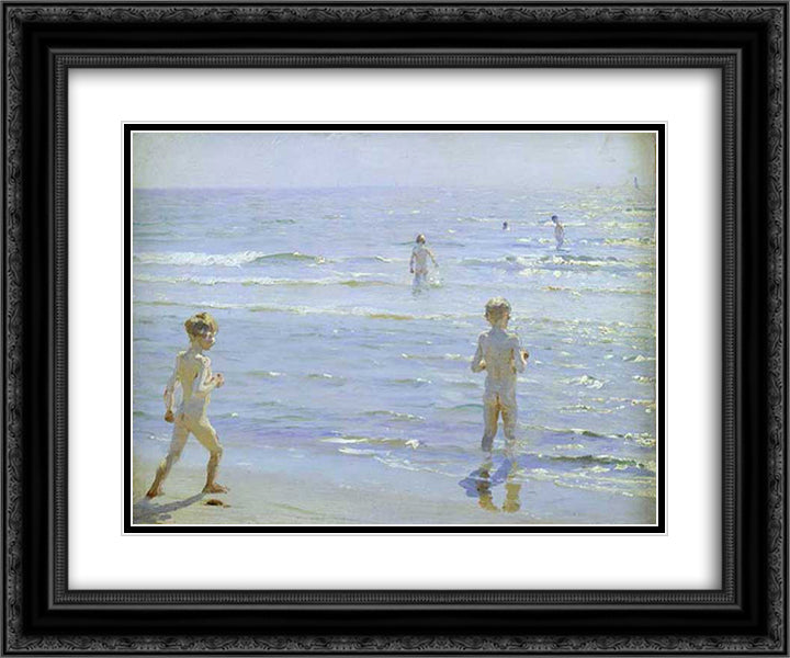 Boys Bathing 24x20 Black Ornate Wood Framed Art Print Poster with Double Matting by Kroyer, Peder Severin