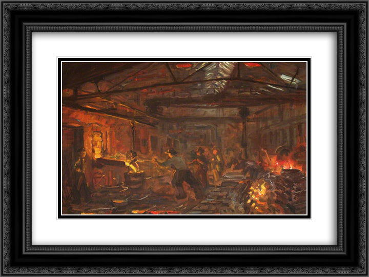 Burmeister and Wain Iron Foundry 24x18 Black Ornate Wood Framed Art Print Poster with Double Matting by Kroyer, Peder Severin