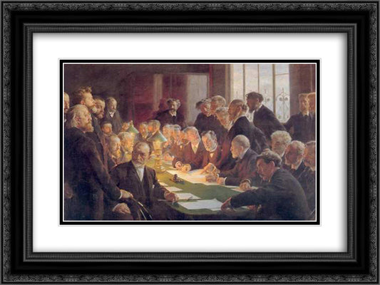 Committee for the French Art Exhibition in Copenhagen 24x18 Black Ornate Wood Framed Art Print Poster with Double Matting by Kroyer, Peder Severin