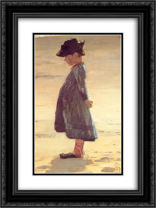 Girl on the Beach 18x24 Black Ornate Wood Framed Art Print Poster with Double Matting by Kroyer, Peder Severin