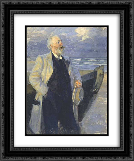 Holger Drachman 20x24 Black Ornate Wood Framed Art Print Poster with Double Matting by Kroyer, Peder Severin