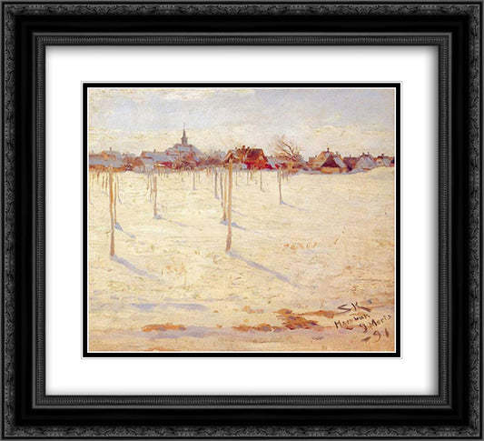 Hornbaek in Winter 22x20 Black Ornate Wood Framed Art Print Poster with Double Matting by Kroyer, Peder Severin