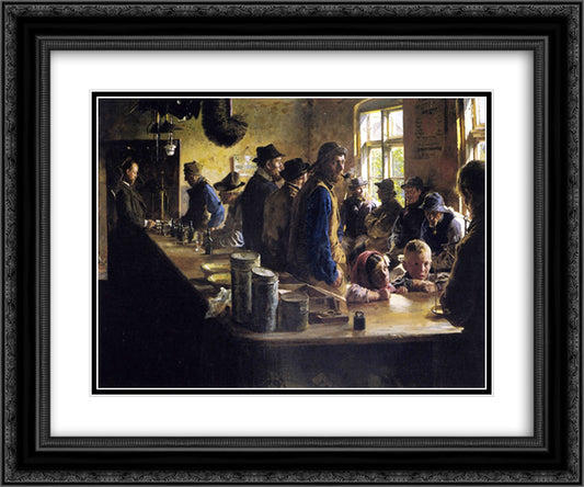 In the Store During a Pause from Fishing 24x20 Black Ornate Wood Framed Art Print Poster with Double Matting by Kroyer, Peder Severin