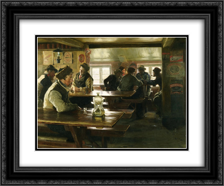 Interior of a Tavern 24x20 Black Ornate Wood Framed Art Print Poster with Double Matting by Kroyer, Peder Severin