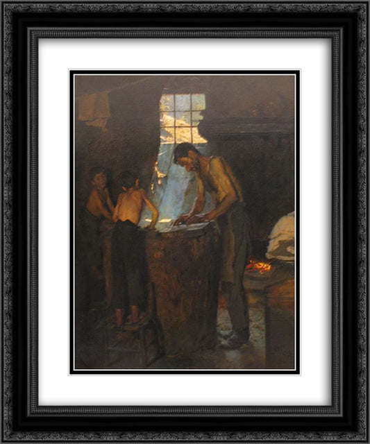 Italian village workers making hats 20x24 Black Ornate Wood Framed Art Print Poster with Double Matting by Kroyer, Peder Severin