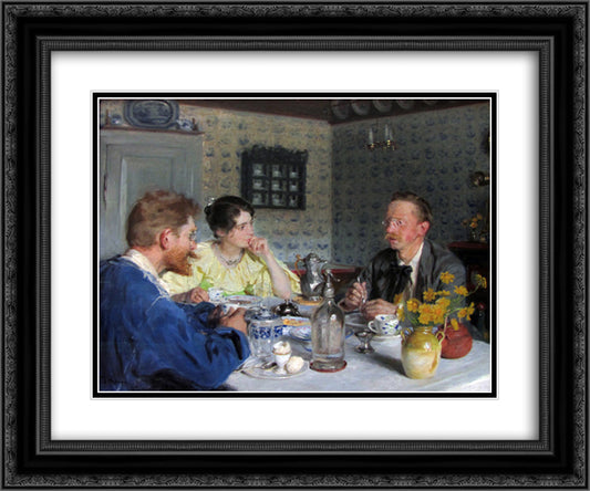 Lunch with Otto Benzon 24x20 Black Ornate Wood Framed Art Print Poster with Double Matting by Kroyer, Peder Severin