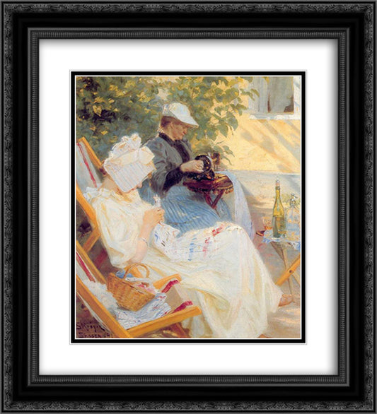 Marie and Her Mother in the Garden 20x22 Black Ornate Wood Framed Art Print Poster with Double Matting by Kroyer, Peder Severin