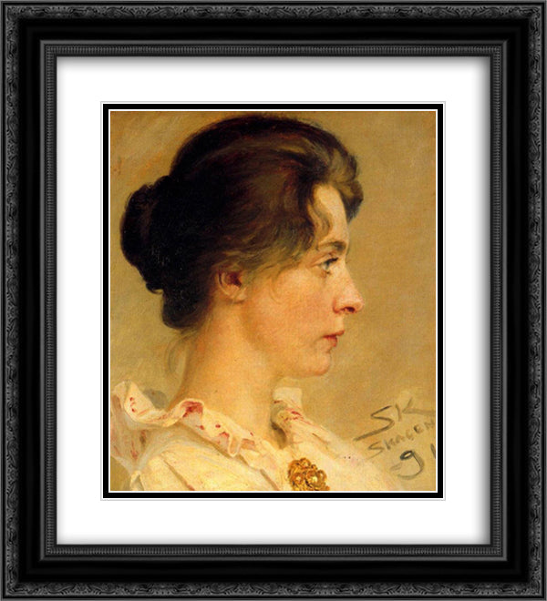 Marie in Profile 20x22 Black Ornate Wood Framed Art Print Poster with Double Matting by Kroyer, Peder Severin