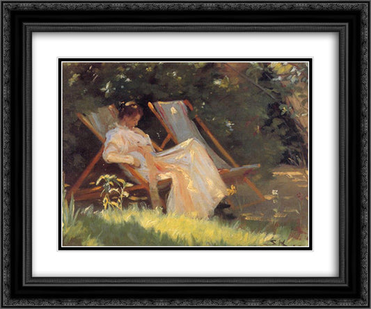 Marie in the Garden 24x20 Black Ornate Wood Framed Art Print Poster with Double Matting by Kroyer, Peder Severin