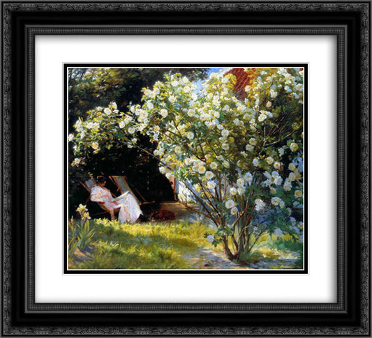 Marie in the Garden (The Roses) 22x20 Black Ornate Wood Framed Art Print Poster with Double Matting by Kroyer, Peder Severin