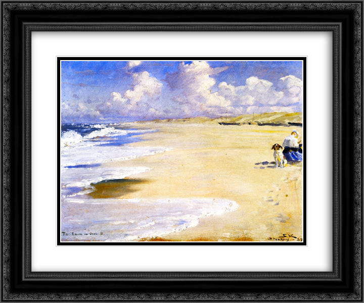 Marie Kroyer Painting on the Beach at Stenbjerg 24x20 Black Ornate Wood Framed Art Print Poster with Double Matting by Kroyer, Peder Severin