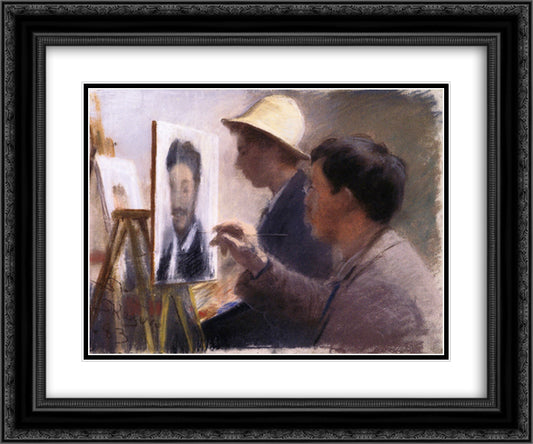 Oscar Bjorck and Eilif Peterssen Painting Portraits of Georg Brandes 24x20 Black Ornate Wood Framed Art Print Poster with Double Matting by Kroyer, Peder Severin