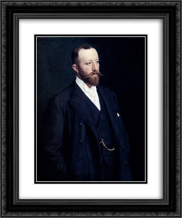 Portrait Of A Gentleman 20x24 Black Ornate Wood Framed Art Print Poster with Double Matting by Kroyer, Peder Severin