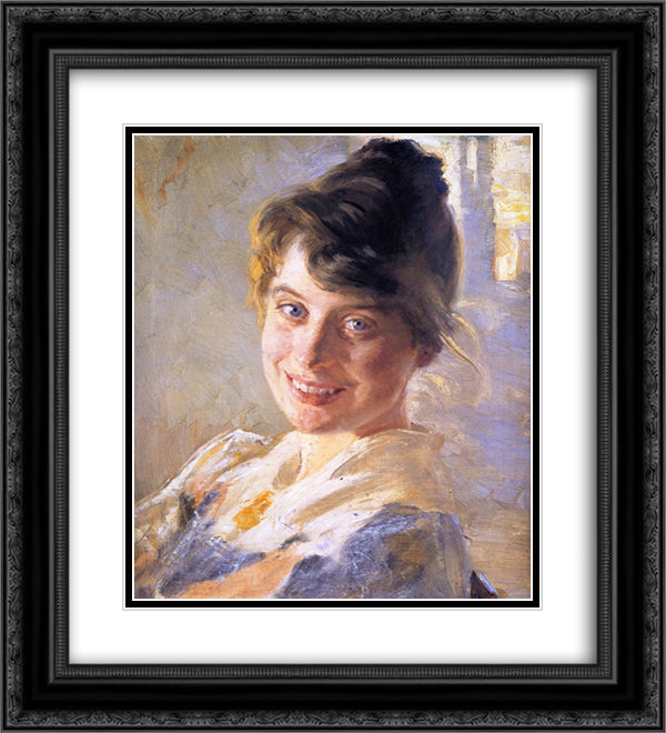 Portrait of the Artist's Wife, Marie 20x22 Black Ornate Wood Framed Art Print Poster with Double Matting by Kroyer, Peder Severin