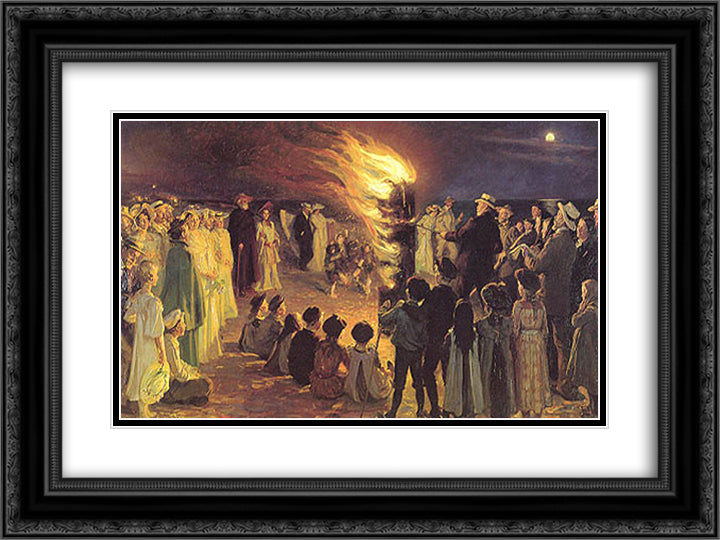 St John's Eve Bonfire on Skagen's Beach 24x18 Black Ornate Wood Framed Art Print Poster with Double Matting by Kroyer, Peder Severin