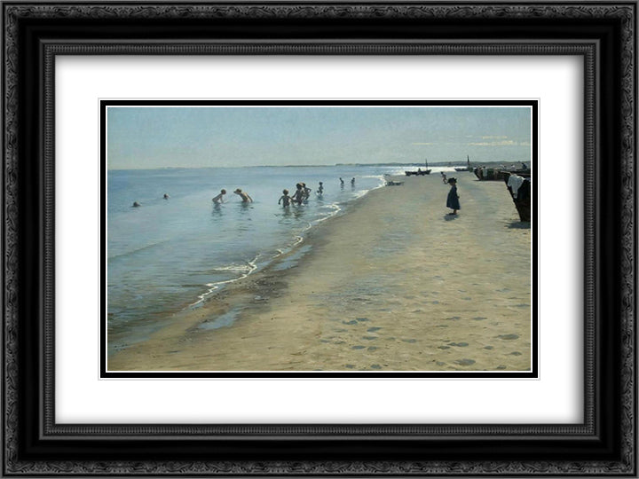 Summer Day on Skagen's Southern Beach 24x18 Black Ornate Wood Framed Art Print Poster with Double Matting by Kroyer, Peder Severin