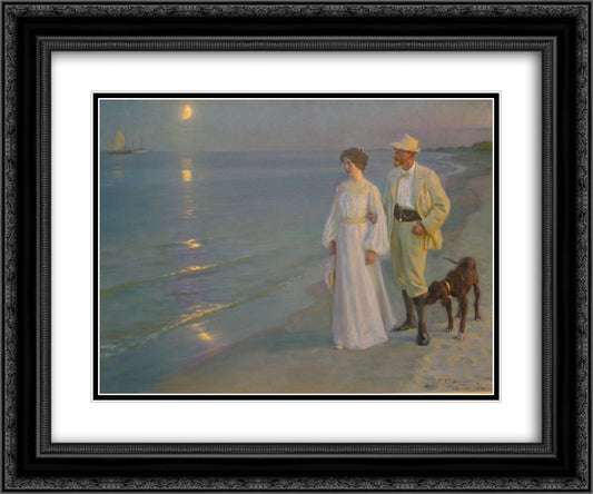 Summer evening on Skagen's beach 24x20 Black Ornate Wood Framed Art Print Poster with Double Matting by Kroyer, Peder Severin