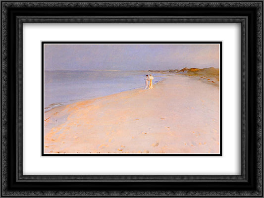 Summer Evening on the Beach 24x18 Black Ornate Wood Framed Art Print Poster with Double Matting by Kroyer, Peder Severin