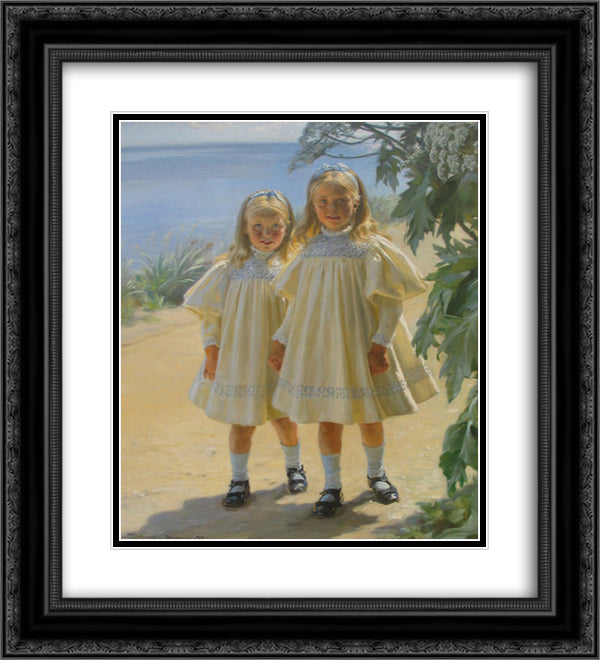 The Benzon daughters 20x22 Black Ornate Wood Framed Art Print Poster with Double Matting by Kroyer, Peder Severin