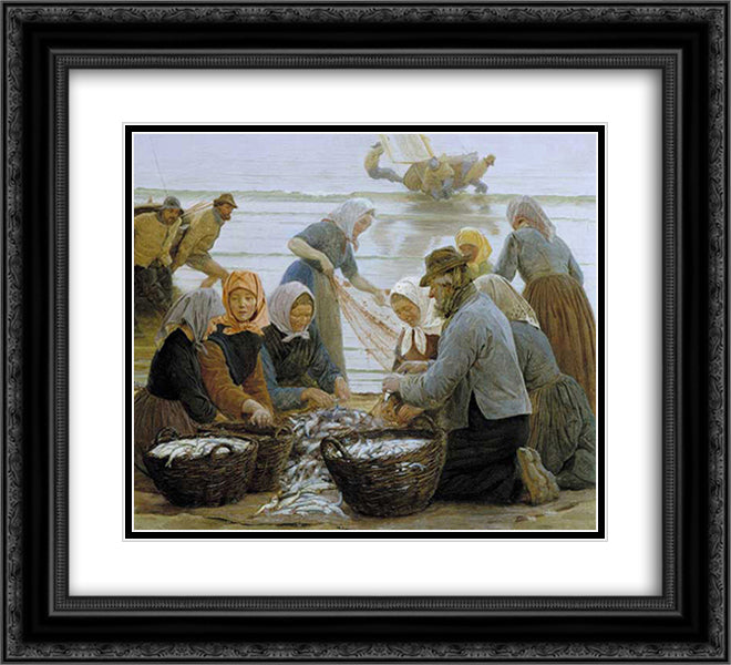 Women and Fishermen of Hornbaek 22x20 Black Ornate Wood Framed Art Print Poster with Double Matting by Kroyer, Peder Severin