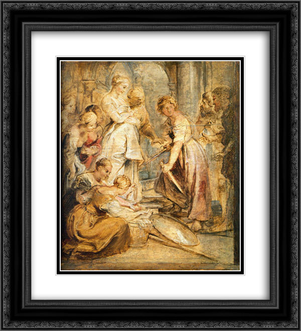 Achilles and the Daughters of Lykomedes 20x22 Black Ornate Wood Framed Art Print Poster with Double Matting by Rubens, Peter Paul