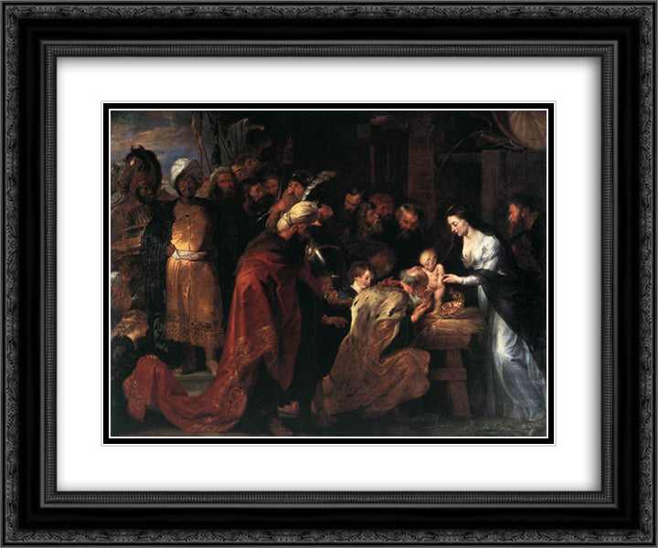 Adoration of the Magi 24x20 Black Ornate Wood Framed Art Print Poster with Double Matting by Rubens, Peter Paul