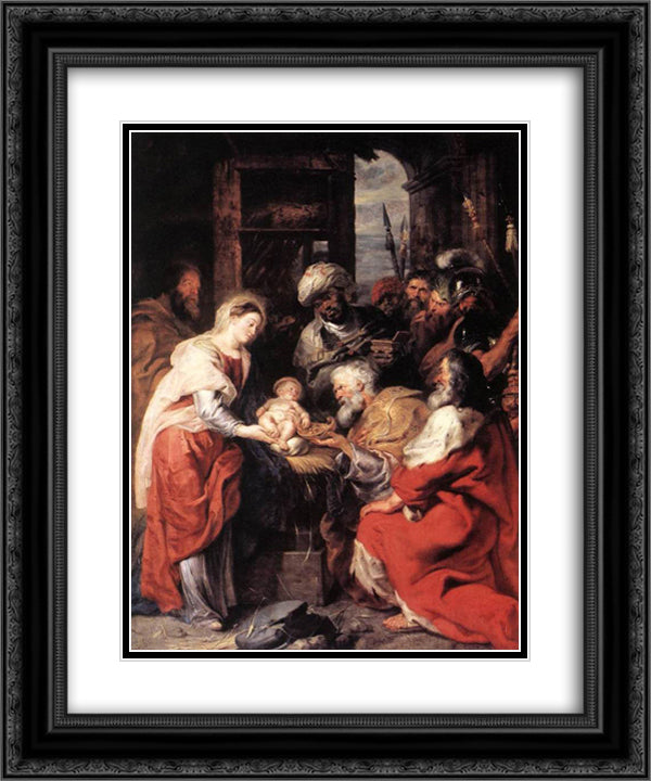 Adoration of the Magi 20x24 Black Ornate Wood Framed Art Print Poster with Double Matting by Rubens, Peter Paul