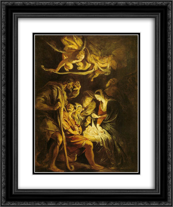 Adoration of the Shepherds 20x24 Black Ornate Wood Framed Art Print Poster with Double Matting by Rubens, Peter Paul