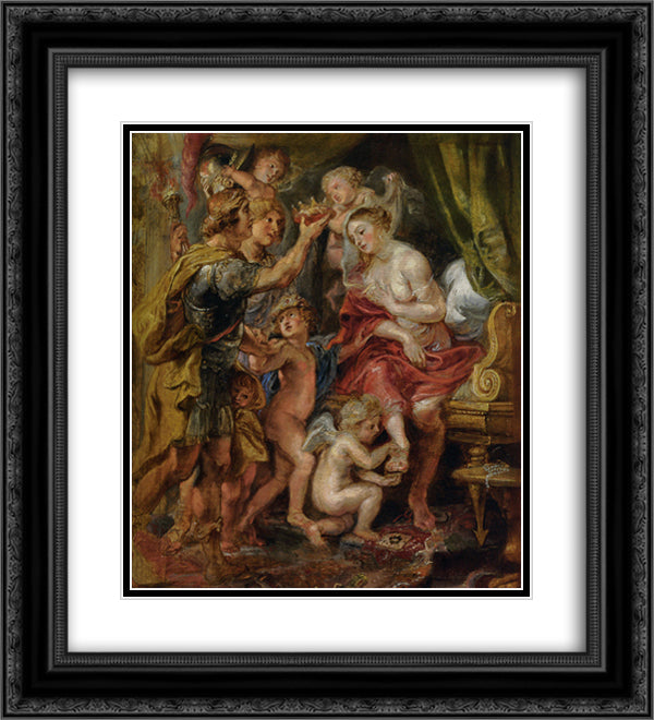 Alexander and Roxana 20x22 Black Ornate Wood Framed Art Print Poster with Double Matting by Rubens, Peter Paul