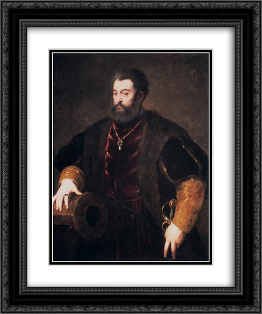 Alfonso I d'Este, Duke of Ferrara 20x24 Black Ornate Wood Framed Art Print Poster with Double Matting by Rubens, Peter Paul