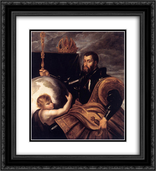 Allegory on Emperor Charles as Ruler of Vast Realms 20x22 Black Ornate Wood Framed Art Print Poster with Double Matting by Rubens, Peter Paul