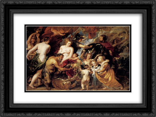 Allegory on the Blessings of Peace 24x18 Black Ornate Wood Framed Art Print Poster with Double Matting by Rubens, Peter Paul