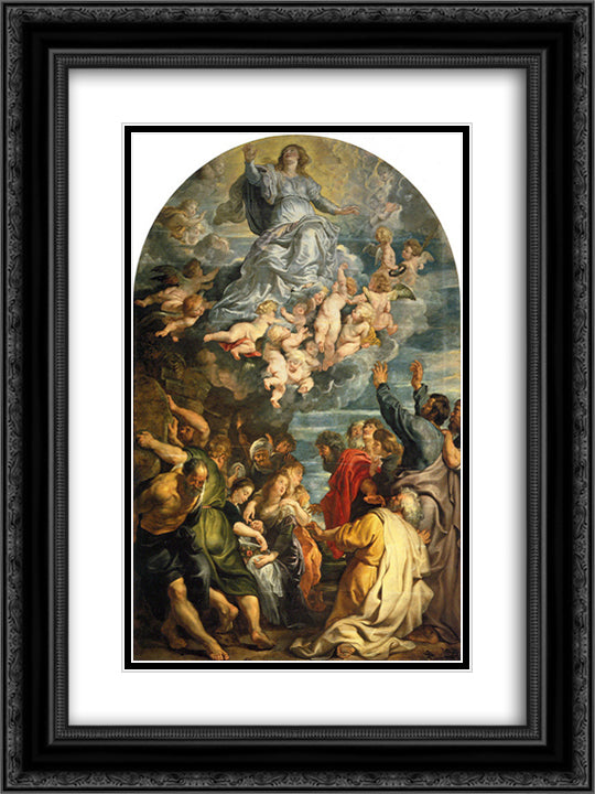 Assumption of Virgin 18x24 Black Ornate Wood Framed Art Print Poster with Double Matting by Rubens, Peter Paul