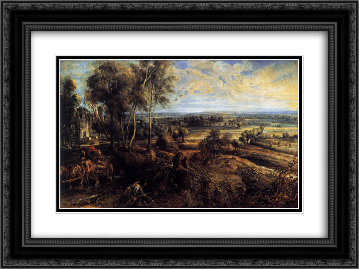 Autumn Landscape with a View of Het Steen 24x18 Black Ornate Wood Framed Art Print Poster with Double Matting by Rubens, Peter Paul