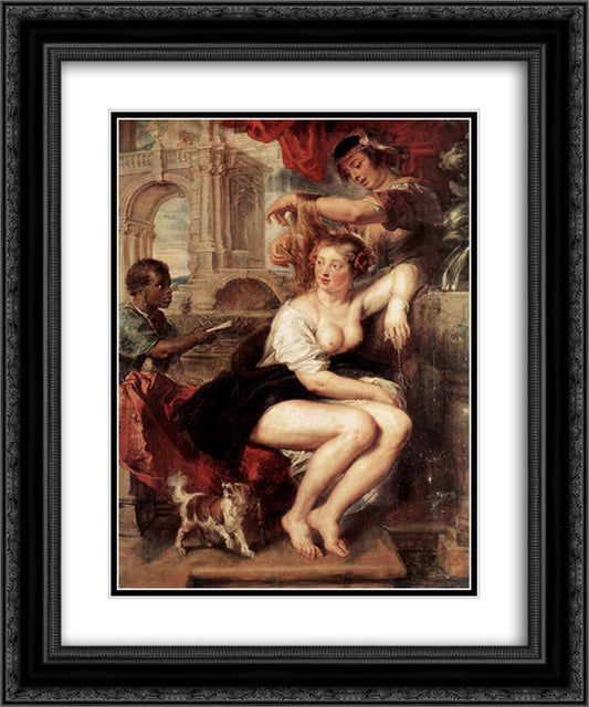 Bathsheba at the Fountain 20x24 Black Ornate Wood Framed Art Print Poster with Double Matting by Rubens, Peter Paul