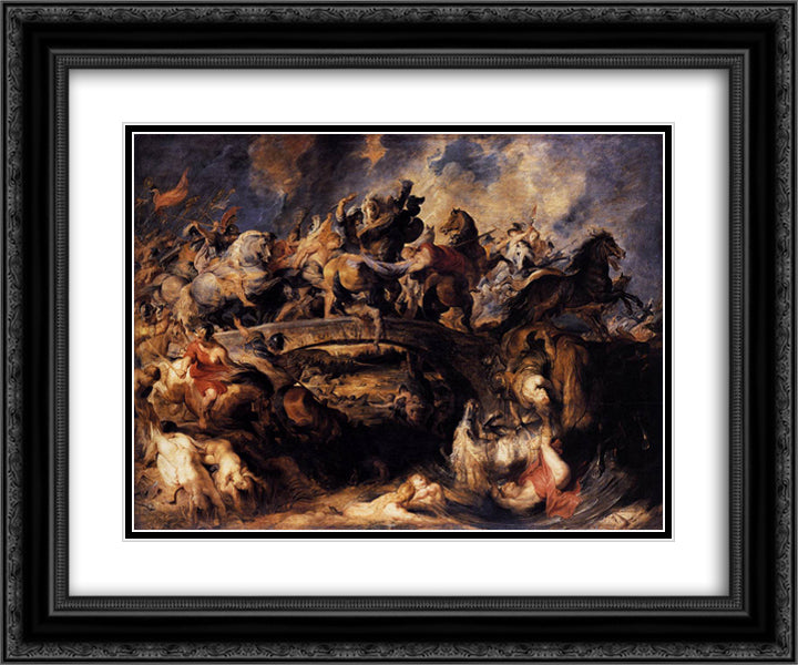 Battle of the Amazons 24x20 Black Ornate Wood Framed Art Print Poster with Double Matting by Rubens, Peter Paul