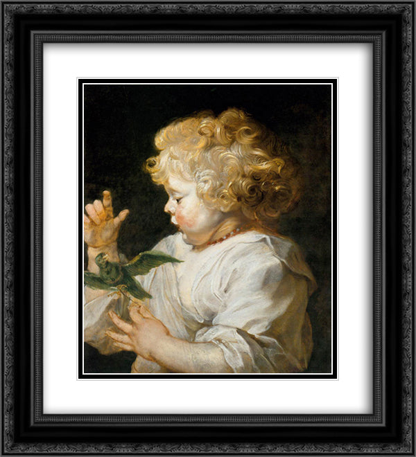 Boy with Bird 20x22 Black Ornate Wood Framed Art Print Poster with Double Matting by Rubens, Peter Paul