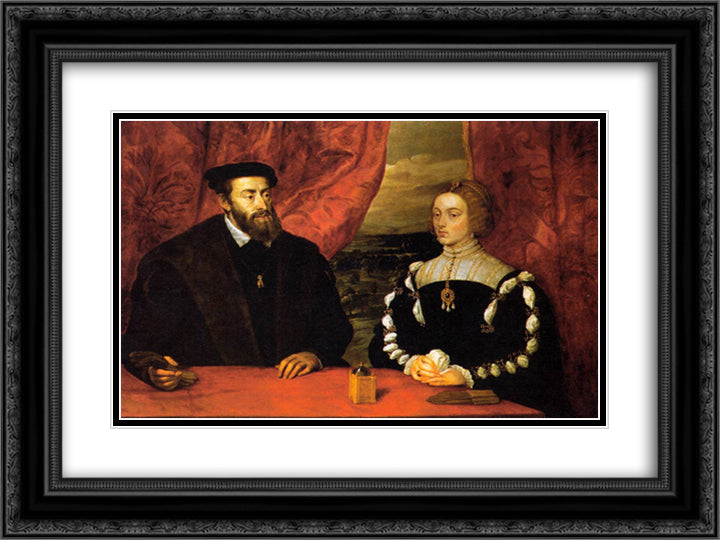 Charles V and the Empress Isabella 24x18 Black Ornate Wood Framed Art Print Poster with Double Matting by Rubens, Peter Paul