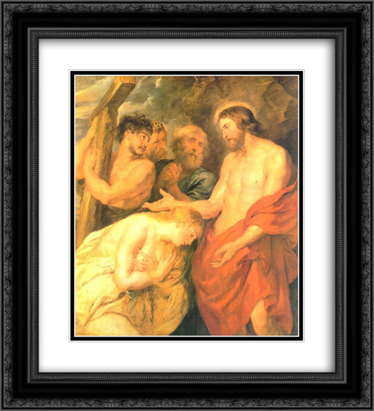 Christ and Mary Magdalene 20x22 Black Ornate Wood Framed Art Print Poster with Double Matting by Rubens, Peter Paul