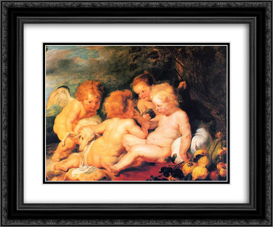 Christ and St. John with Angels 24x20 Black Ornate Wood Framed Art Print Poster with Double Matting by Rubens, Peter Paul