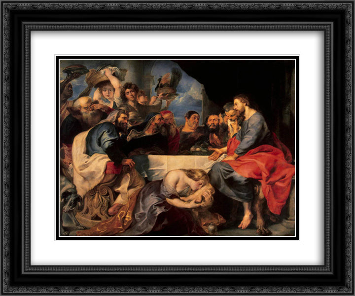 Christ at Simon the Pharisee 24x20 Black Ornate Wood Framed Art Print Poster with Double Matting by Rubens, Peter Paul