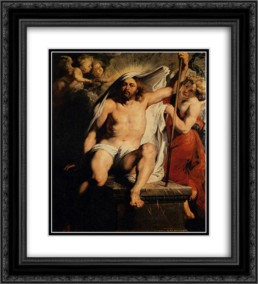 Christ Resurrected 20x22 Black Ornate Wood Framed Art Print Poster with Double Matting by Rubens, Peter Paul