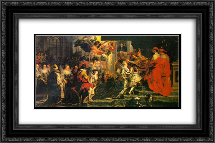 Coronation of Marie de Medici 24x16 Black Ornate Wood Framed Art Print Poster with Double Matting by Rubens, Peter Paul