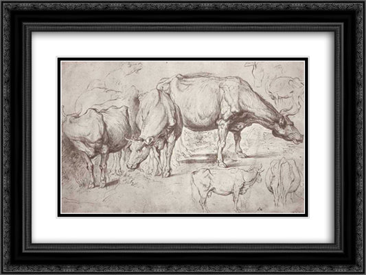 Cows 24x18 Black Ornate Wood Framed Art Print Poster with Double Matting by Rubens, Peter Paul