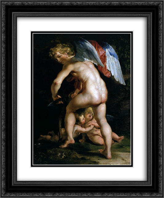 Cupid Making His Bow 20x24 Black Ornate Wood Framed Art Print Poster with Double Matting by Rubens, Peter Paul