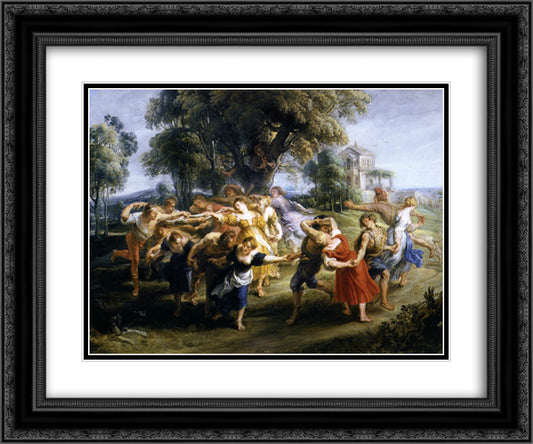 Dance of Italian Villagers 24x20 Black Ornate Wood Framed Art Print Poster with Double Matting by Rubens, Peter Paul