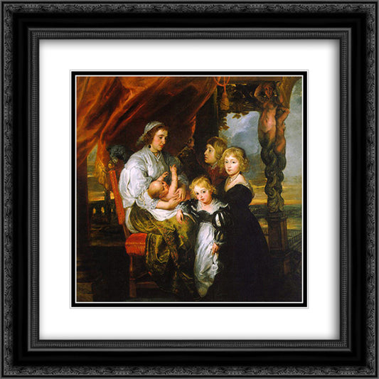 Deborah Kip, Wife of Sir Balthasar Gerbier, and Her Children 20x20 Black Ornate Wood Framed Art Print Poster with Double Matting by Rubens, Peter Paul