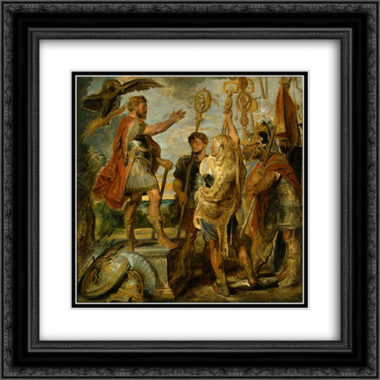 Decius Mus Addressing the Legions 20x20 Black Ornate Wood Framed Art Print Poster with Double Matting by Rubens, Peter Paul